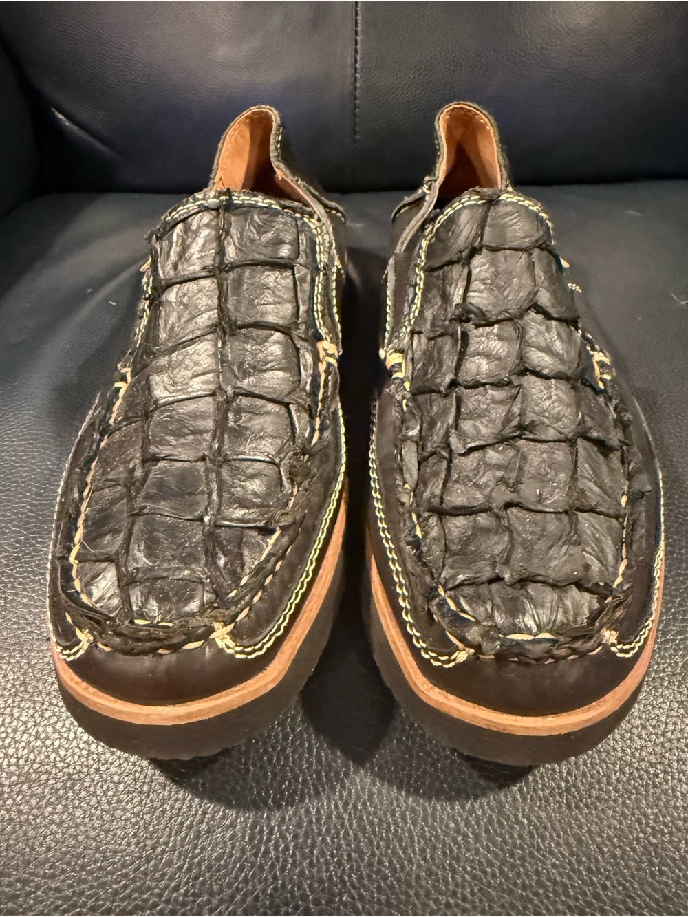 Vaccari Pirarucu / Leather Men's Black Slip-On Loafers US10 RARE and Unique!